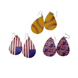 Faux Leather Softball American Union Jack Earrings